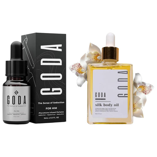 Kit GODA His & Her con Silk Body Oil 50 ml y perfume For Him 15 ml